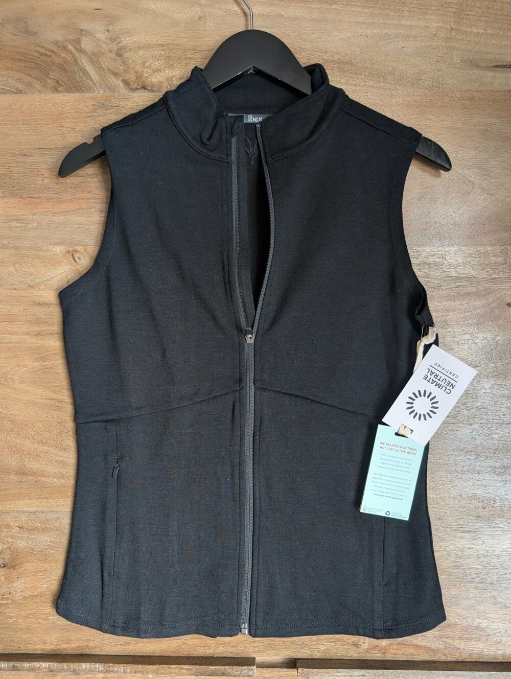 Ibex Shak Vest Womens S Black Merino Wool Scout Hiking Sleeveless Full Zip NWT